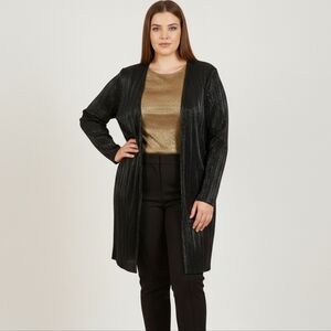 Penningtons Plisse Pleated Long Sleeve Duster Cardigan Fancy Cover Up Jacket 1X